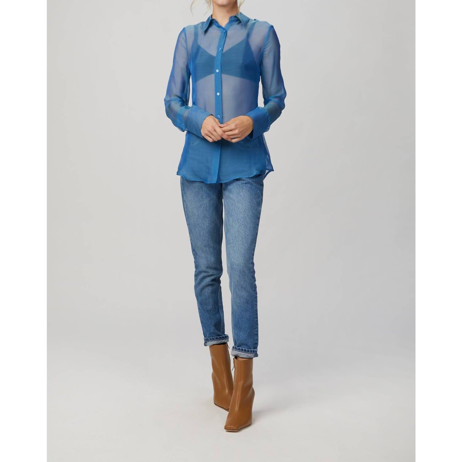New Georgia Alice Chiffon Slim Shirt In Blue